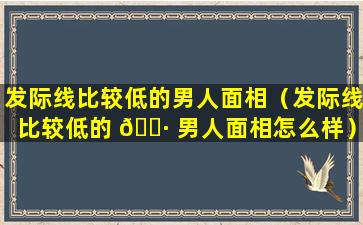 发际线比较低的男人面相（发际线比较低的 🕷 男人面相怎么样）